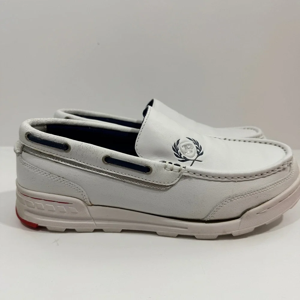 Phat Farm Boat Shoes Mens 10 White Fair Slip On Moc Toe Crest Logo Casual